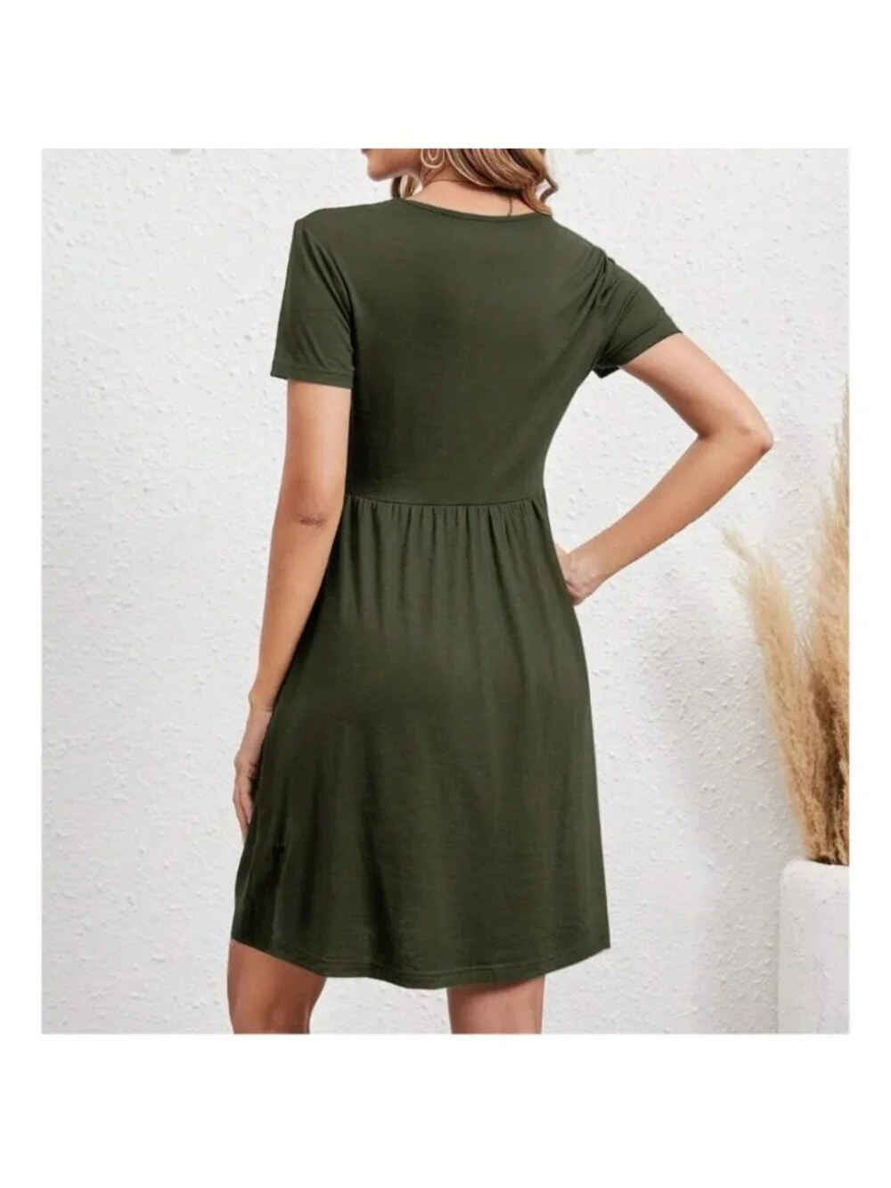 LAST ONE 🔥 Army Green A-Line Dress With Pockets - Picture 3 of 8
